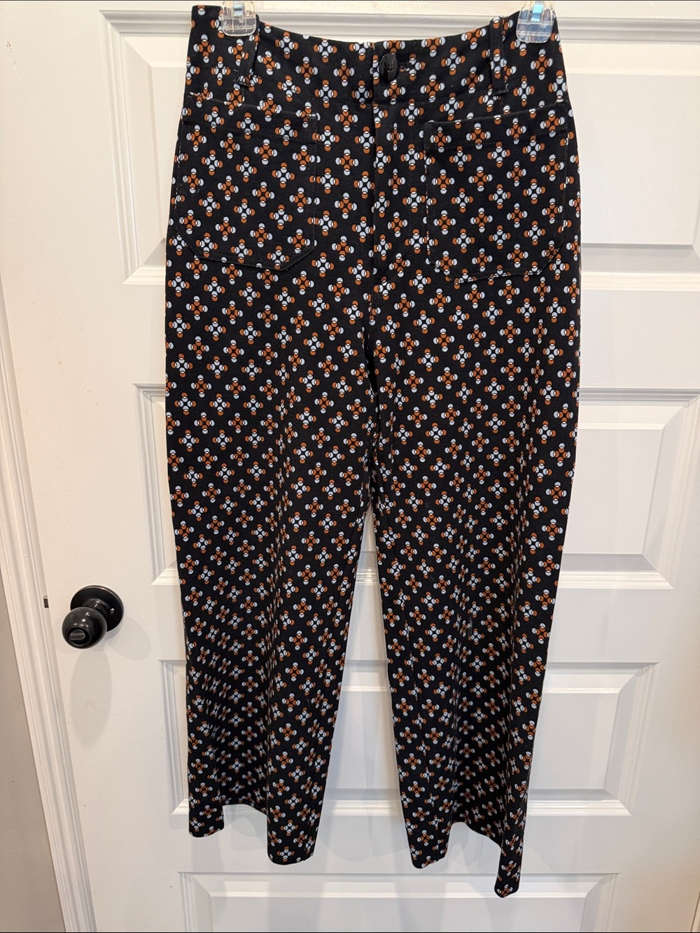 Maeve Black Pants with Orange & White Floral Dot Pattern